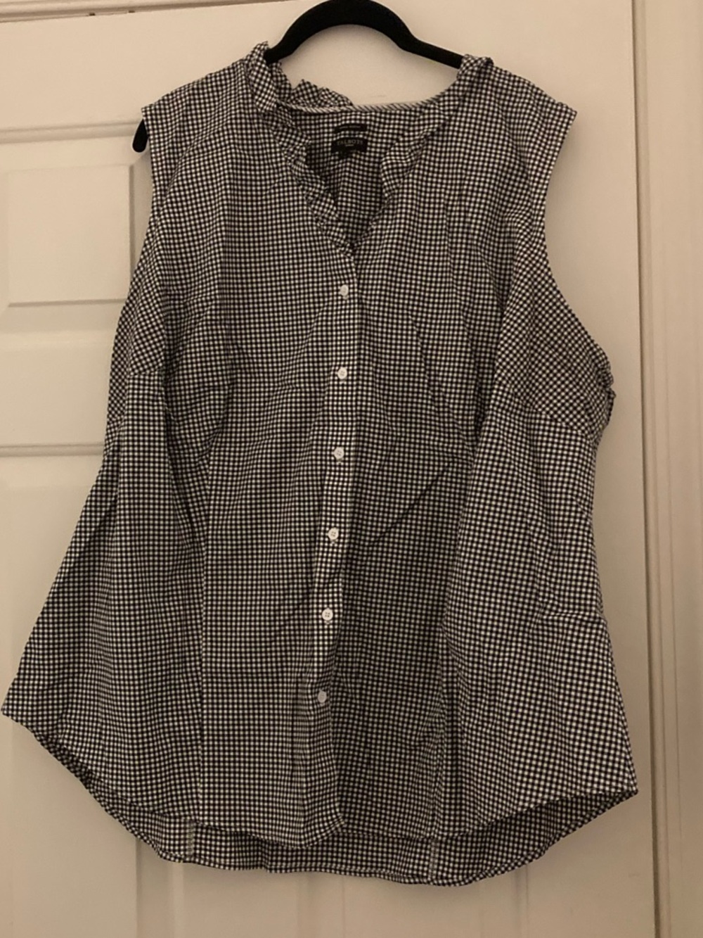 Talbots Sleeveless Gingham Button-Front Top - Black & White Ruffle Tank